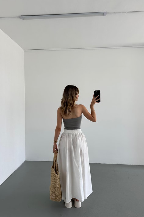 Poplin Street Kloş Etek Beyaz
