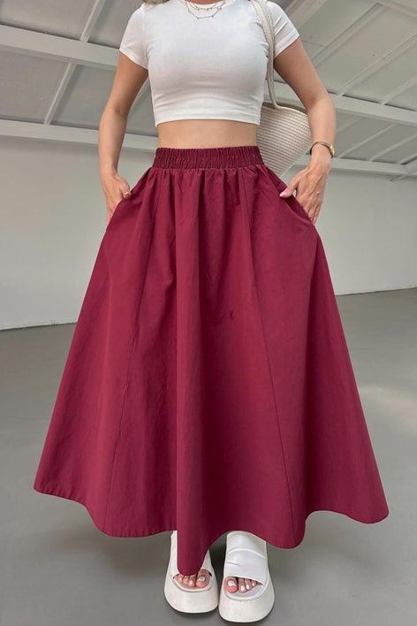 Poplin Street Kloş Etek Bordo