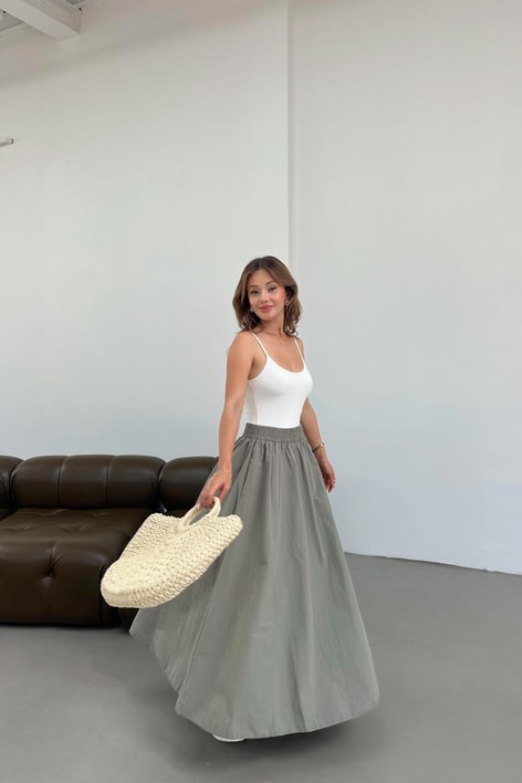 Poplin Street Kloş Etek Haki