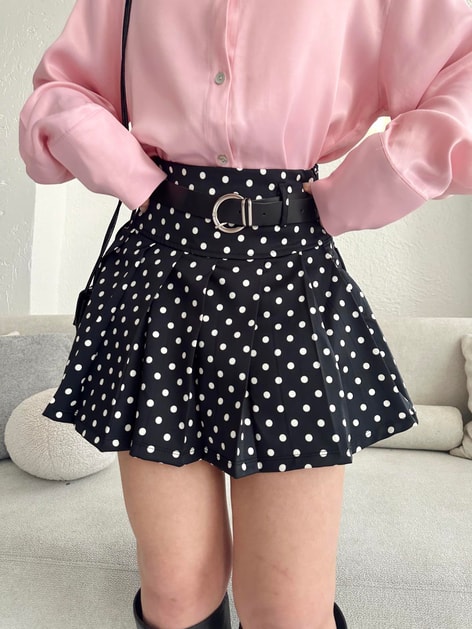 Puantiye Mini Etek Siyah