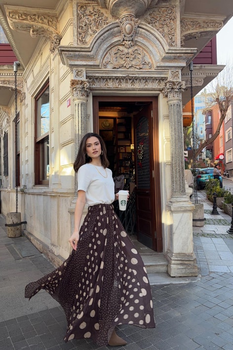 Puantiyeli Etek Kahve
