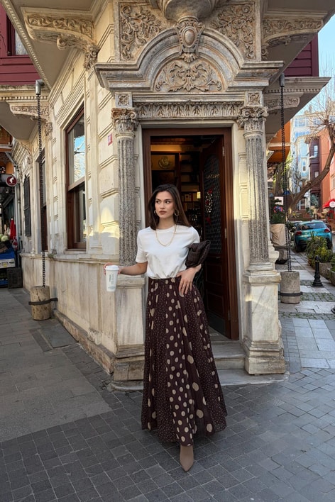 Puantiyeli Etek Kahve