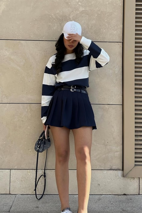 Şort Detay Kemerli Pileli Etek Lacivert