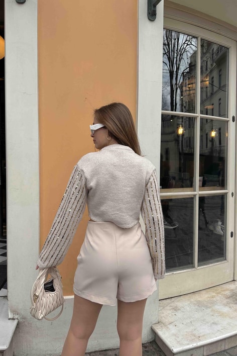 Yan Kapama Şort Etek Taş