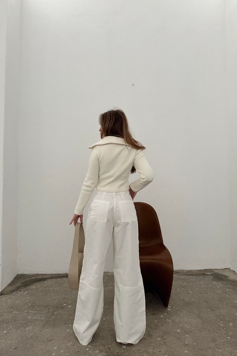 Fermuar Detay Yumoş Kazak Krem