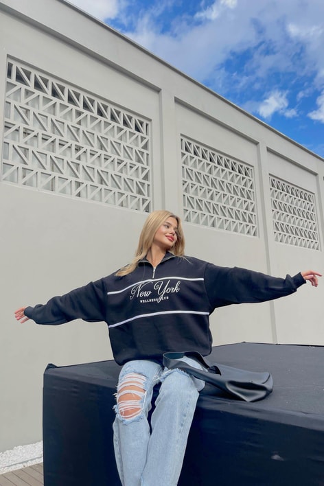Fermuar Yaka NY Sweat Siyah
