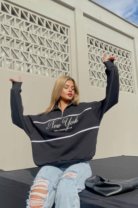 Fermuar Yaka NY Sweat Siyah