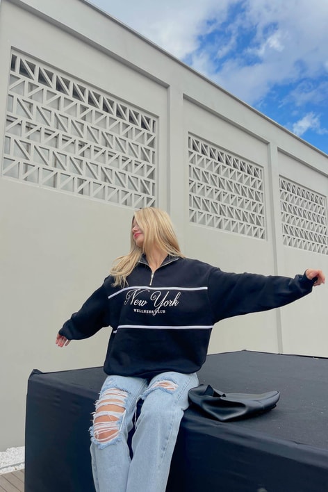 Fermuar Yaka NY Sweat Siyah