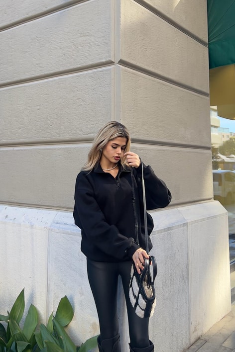 Fermuarlı Oversize Sweatshirt Siyah