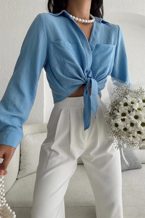 Bağlamalı Crop Fresh Gömlek Bebe Mavi