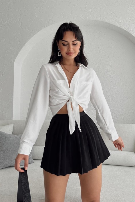 Bağlamalı Crop Fresh Gömlek Beyaz