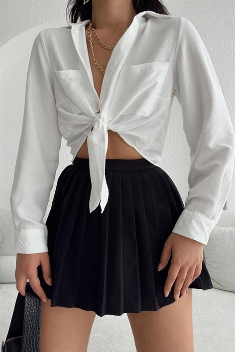 Bağlamalı Crop Fresh Gömlek Beyaz