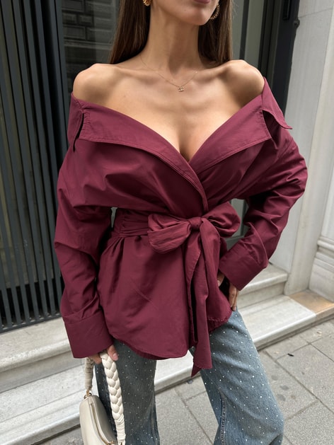 Bağlamalı Gömlek Bordo