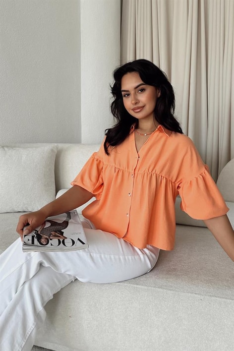 Balon Kol Crop Gömlek Kavuniçi