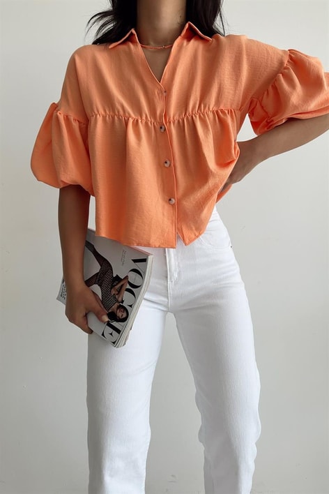 Balon Kol Crop Gömlek Kavuniçi