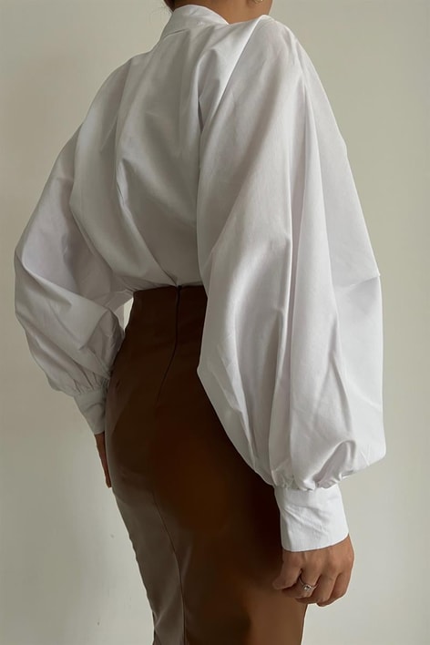 Balon Kol Poplin Gömlek Beyaz