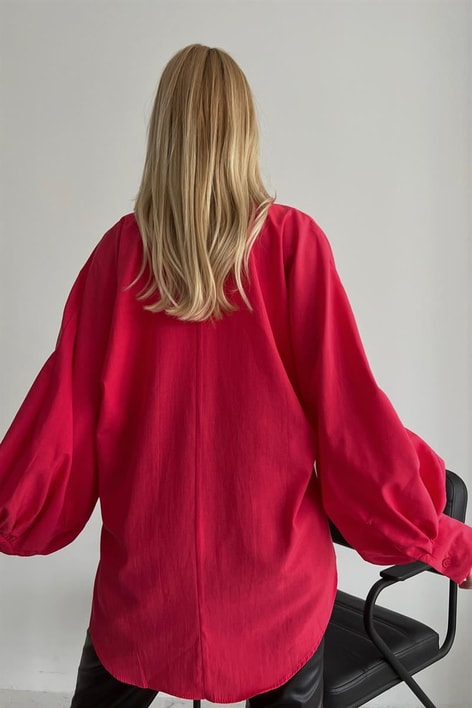 Balon Kol Poplin Gömlek Fuşya