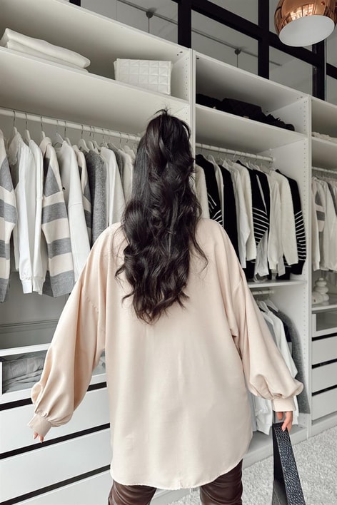 Balon Kollu Cep Detay Gömlek Taş