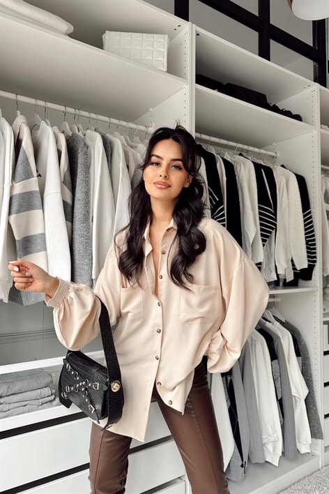 Balon Kollu Cep Detay Gömlek Taş