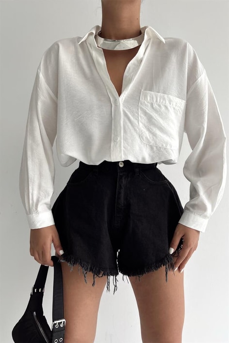 Balon Kollu Salaş Gömlek Beyaz