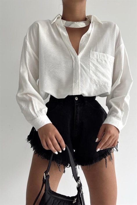 Balon Kollu Salaş Gömlek Beyaz