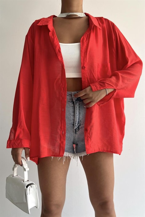 Balon Kollu Salaş Gömlek Kırmızı