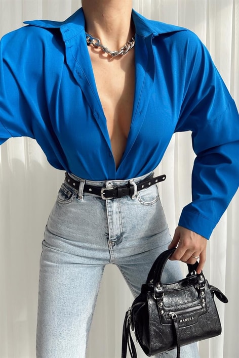 Basic Comfort Gömlek Saks Mavisi