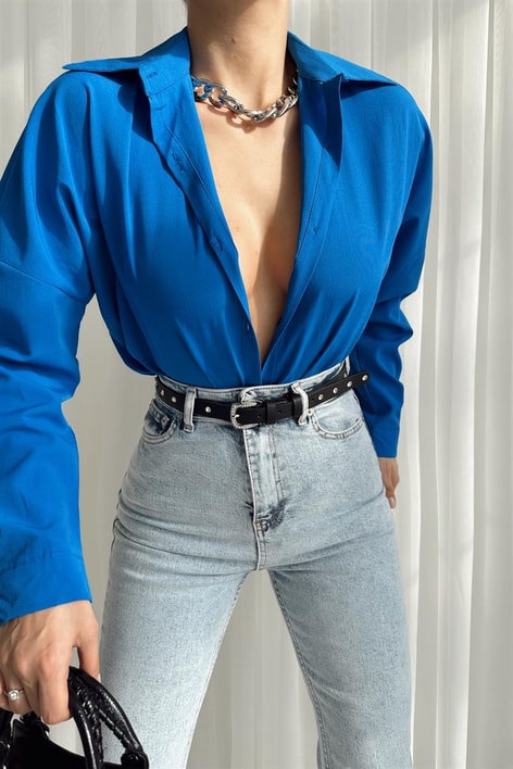 Basic Comfort Gömlek Saks Mavisi