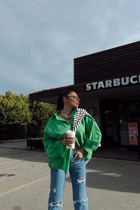 Basic Oversize Gömlek Açık Yeşil
