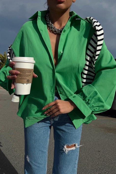 Basic Oversize Gömlek Açık Yeşil
