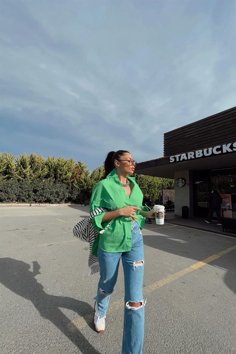 Basic Oversize Gömlek Açık Yeşil