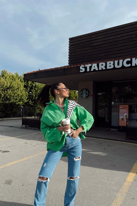 Basic Oversize Gömlek Açık Yeşil