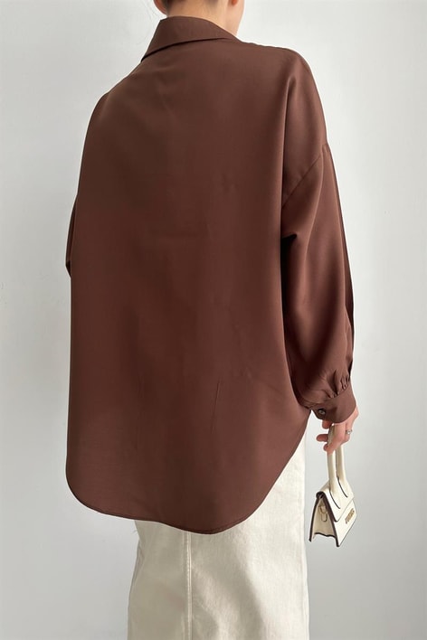 Basic Oversize Gömlek Kahve