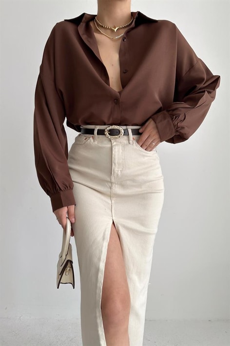 Basic Oversize Gömlek Kahve