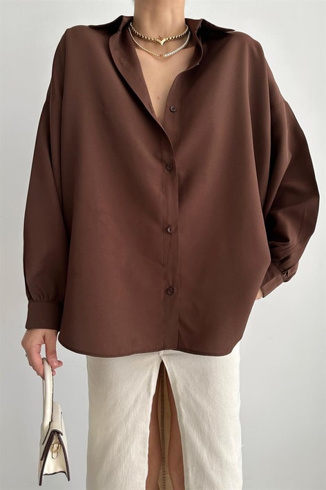 Basic Oversize Gömlek Kahve