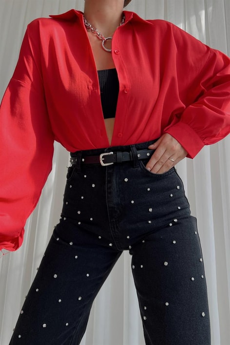 Basic Oversize Gömlek Kırmızı