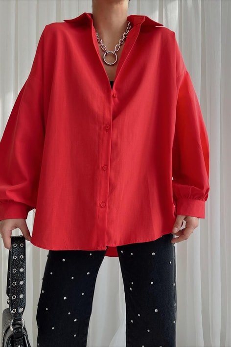 Basic Oversize Gömlek Kırmızı