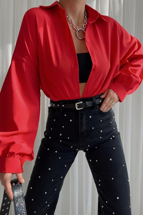Basic Oversize Gömlek Kırmızı