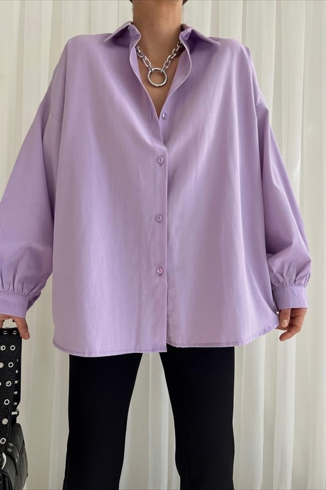 Basic Oversize Gömlek Lila