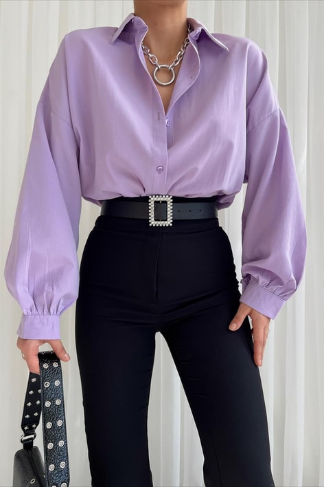 Basic Oversize Gömlek Lila