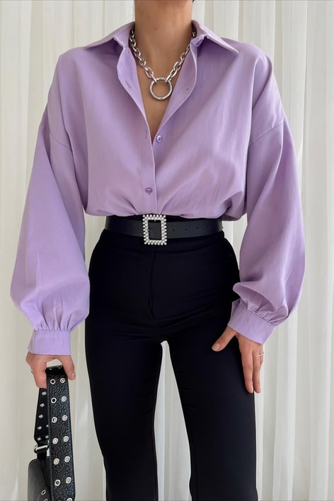 Basic Oversize Gömlek Lila