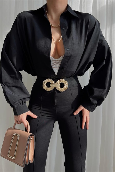 Basic Oversize Gömlek Siyah