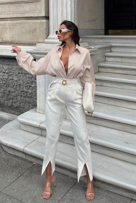 Basic Oversize Gömlek Taş