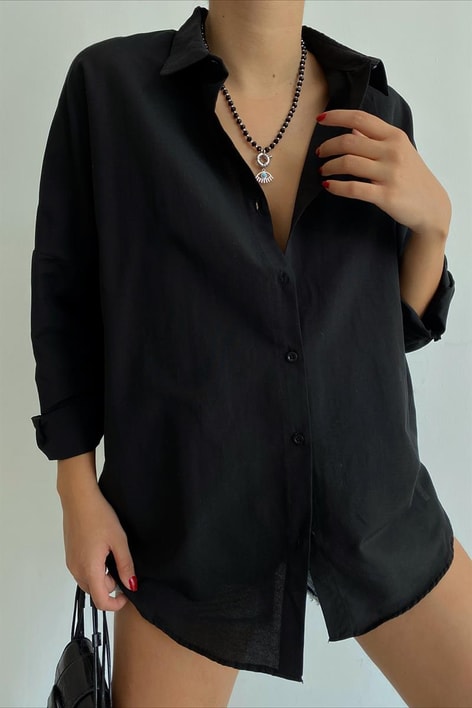 Basic Poplin Gömlek Siyah