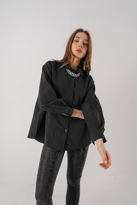 Basic Salaş Poplin Gömlek Siyah