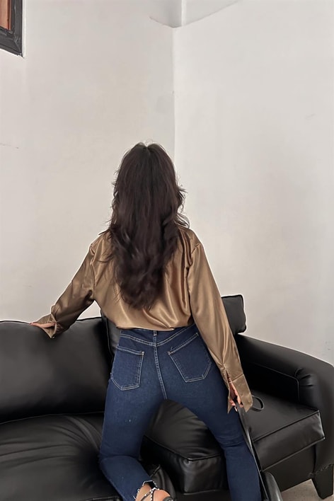 Basic Saten Gömlek Kahve