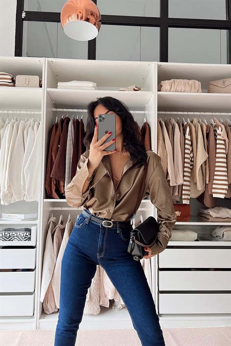 Basic Saten Gömlek Kahve