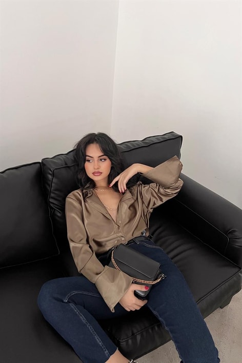 Basic Saten Gömlek Kahve