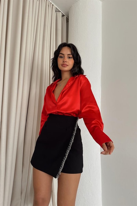 Basic Saten Gömlek Kırmızı