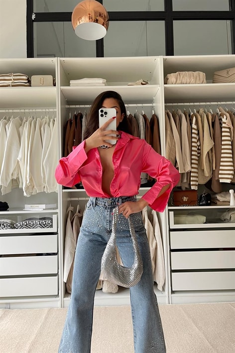 Basic Saten Gömlek Pembe